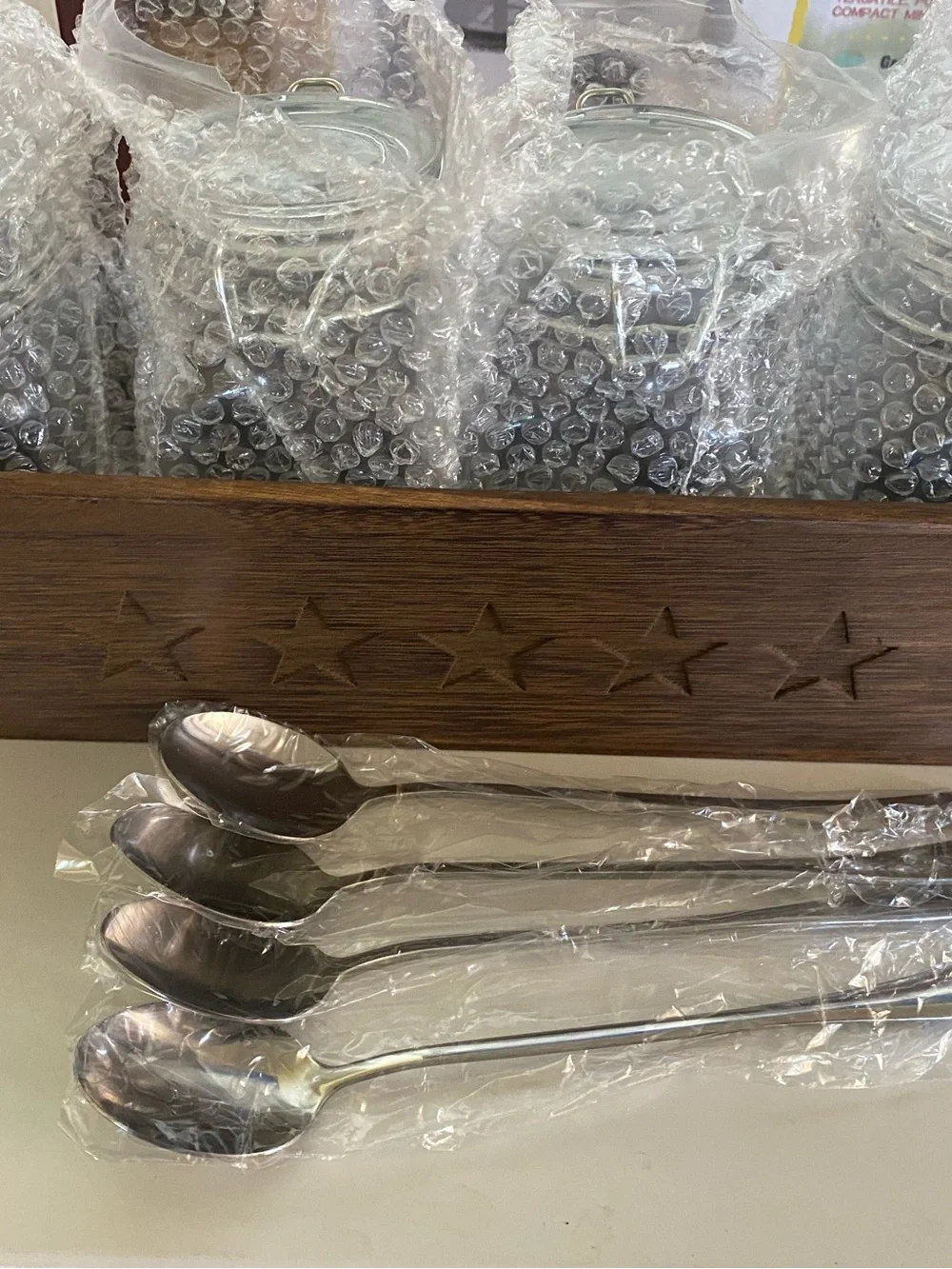 Parini Glass Mason Jar Condiment Set with Wooden Tray - Brown and Clear